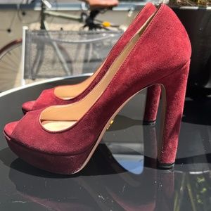 Prada suede open toe heels